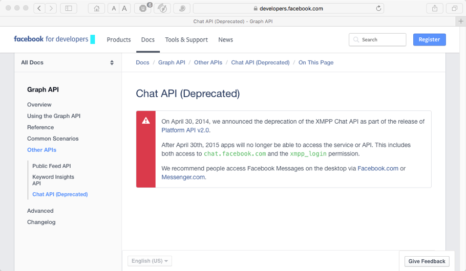 Facebook Chat deprecated